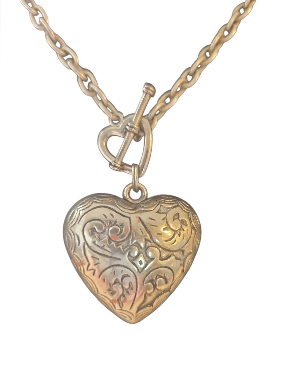 Heart Locket Pendant Necklace - Silver Tone
